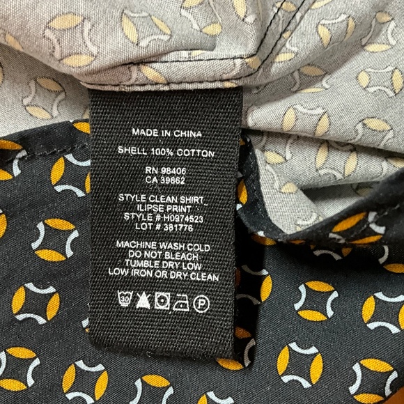 THEORY 100% Cotton Men’s Button Down Dress Shirt Black w/ Gold Print US Sz M - Picture 8 of 10